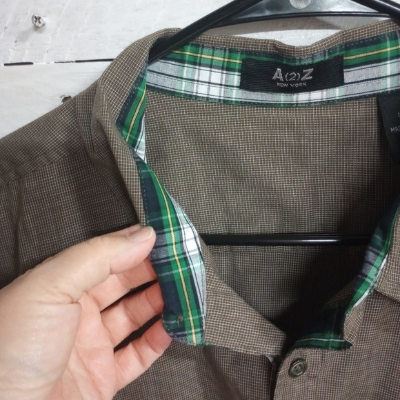 A(2)Z Men's Size XL Button Up Shirt, Contrasting Plaid Cuffs Collar, Casual Fit - Picture 9 of 11